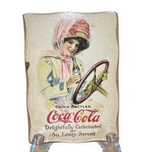 Coca-Cola WOOD Tile Decor 6"x4" Drink Bottled Delightfully Carbonated Retro Sty